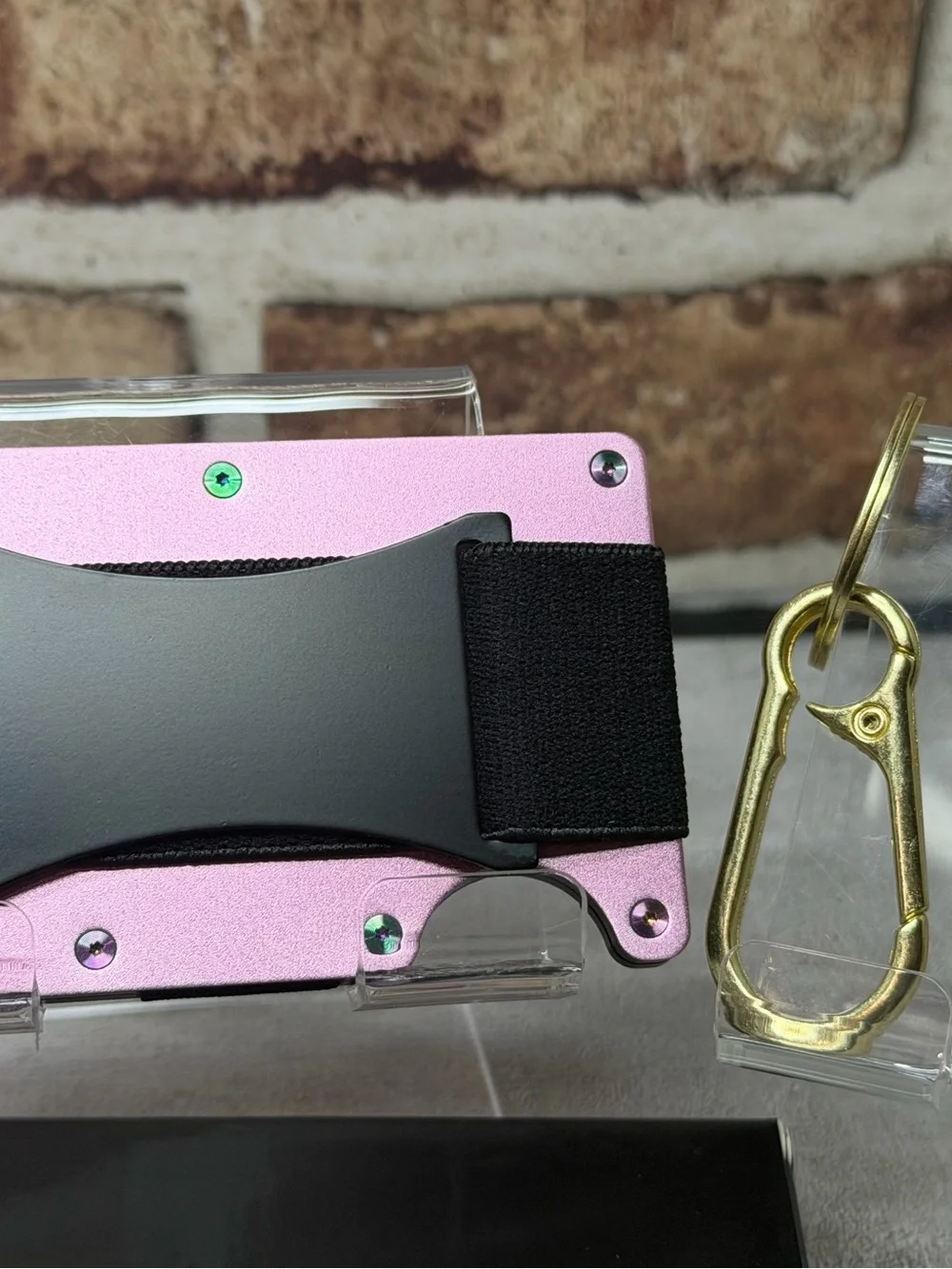 MINIMALIST WALLET | PINK w/RIDGE IRIDESCENT PVD SCREWS + KEYCHAIN